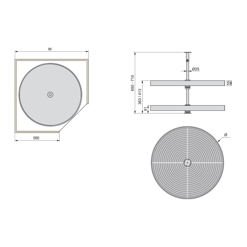 Plateau rond tournant 2 niveaux pour meuble cuisine
